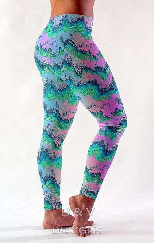 Tropical Color Water Wave Leggings. Yoga Band. Extra Soft and stretchy!